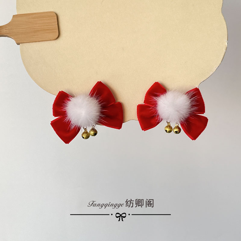 婴幼儿童新年蝴蝶结毛球发夹唐装汉服宝宝对夹中式旗袍流苏头饰