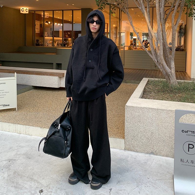 早秋氛围感半开衫纽扣连帽毛衣男女秋冬针织连帽灰色外套宽松休闲,男装,针织衫/毛衣,淘宝优惠券,粉丝福利购,淘宝优惠卷