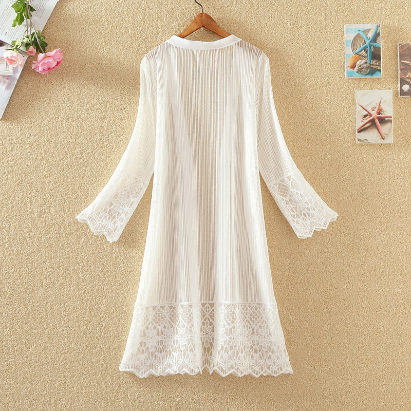 夏季新款披肩外套女中长款七分袖百搭修身显瘦蕾丝薄款开衫防晒衣