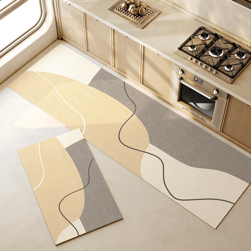 侘寂风厨房地垫防水防油可擦免洗地毯长条耐脏防滑皮革脚垫可定制