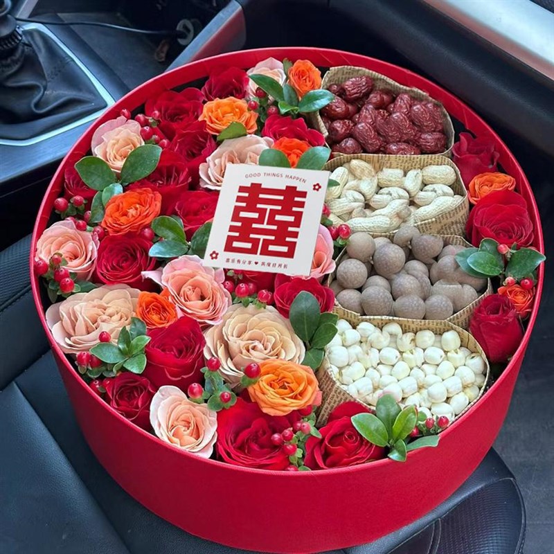 新房子乔迁新居礼物鲜花花束礼盒空盒 水果花盒大号圆形DIY材料包