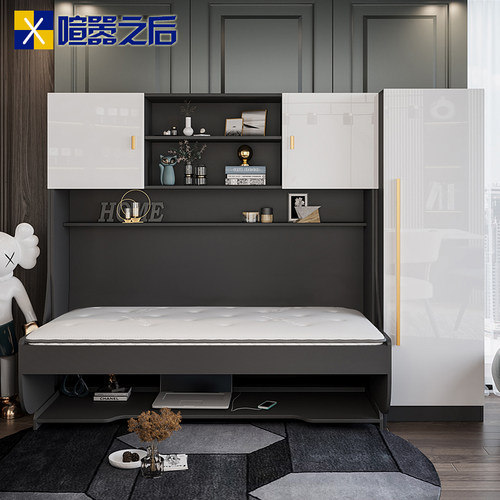 轻奢多功能隐形床书桌柜组合家用桌床两用折叠床衣柜一体8CH-801
