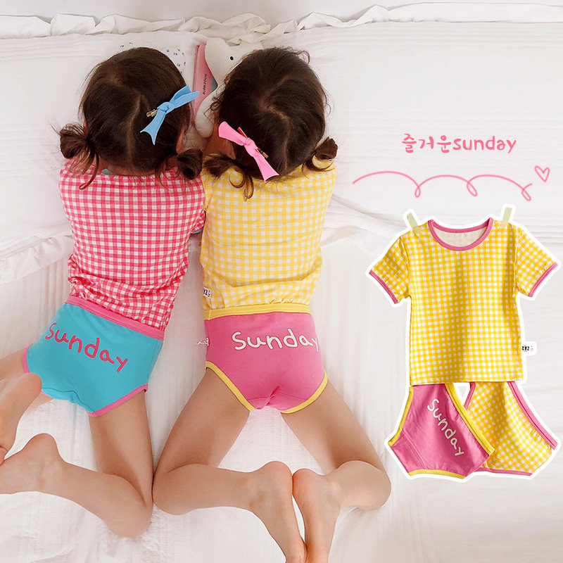 女童格子内衣套装春秋款儿童睡衣夏季短袖T恤宝宝内裤纯棉家居服,童装/婴儿装/亲子装,家居服套装,淘宝优惠券,粉丝福利购,淘宝优惠卷