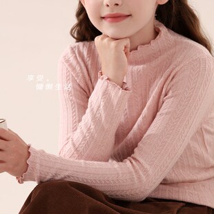 女童打底衫春秋新款儿童长袖T恤大童洋气半高领薄款上衣秋冬童装