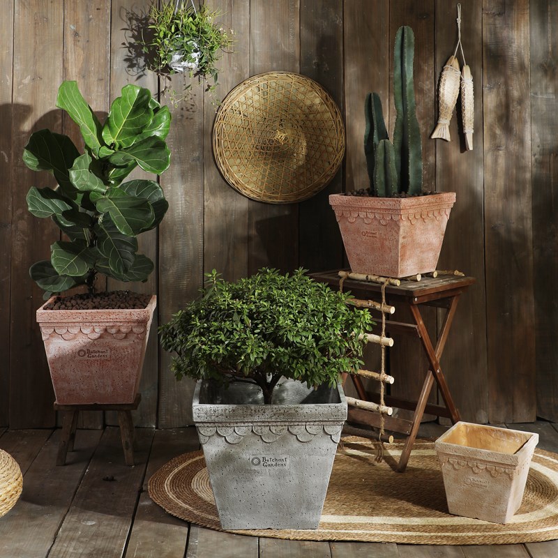 正方形复古氧化镁泥花盆阳台客厅室内外落地发财树大口径植物花盆