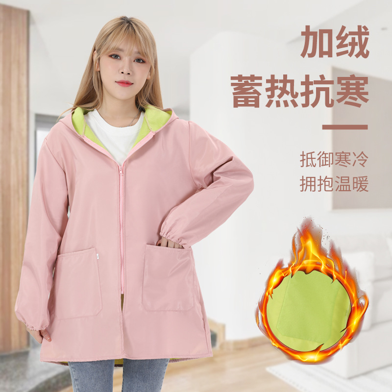冬季罩衣女小个子时尚加绒加厚厨房家用大人新款羽绒服防水工作服