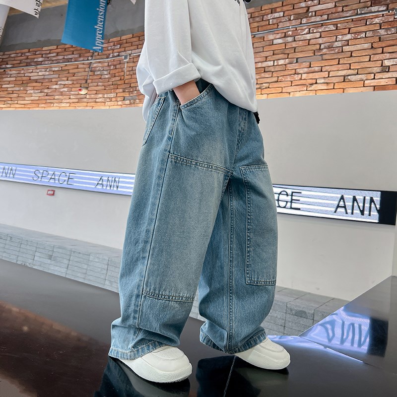 男童春秋装阔腿工装牛仔裤2024新款长裤中大儿童秋季直筒宽松裤子