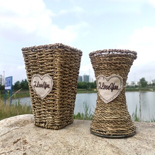 天然海草编织花篮藤编竹编花器干花玻璃瓶花盆花桶客厅室内摆件