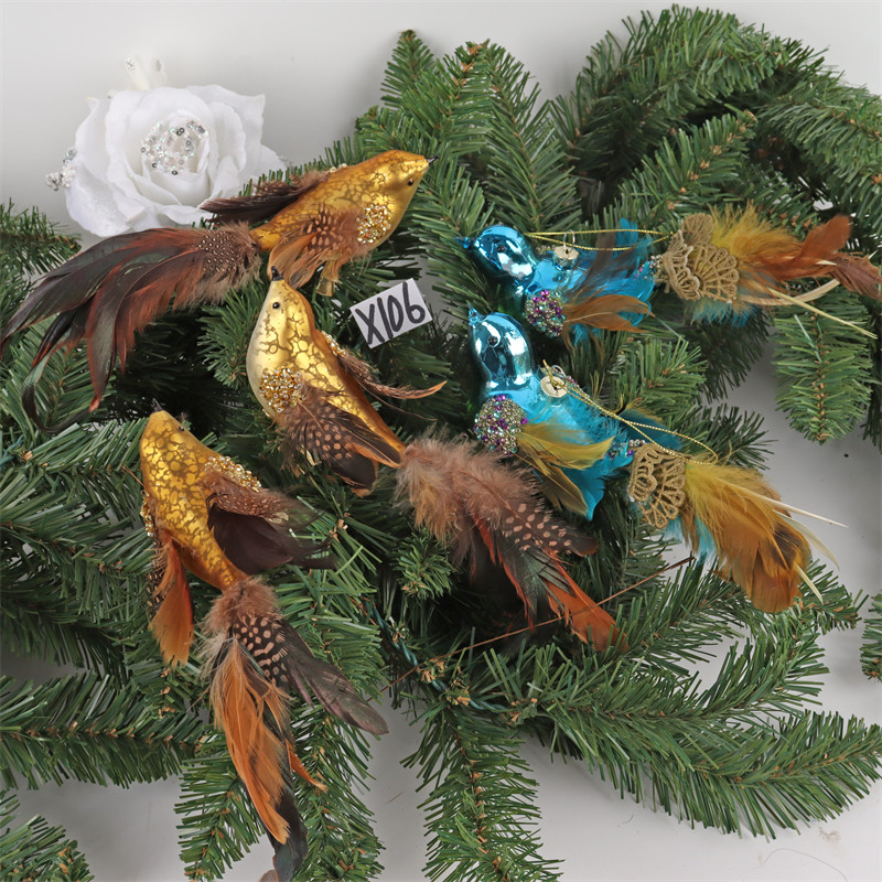 耶诞节玻璃装饰品彩绘小鸟动物造型吊饰挂件耶诞树挂饰场景布置