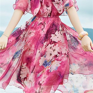 波西米亚长裙沙滩裙海边度假2021夏季新款花裙子海滩雪纺连衣裙女