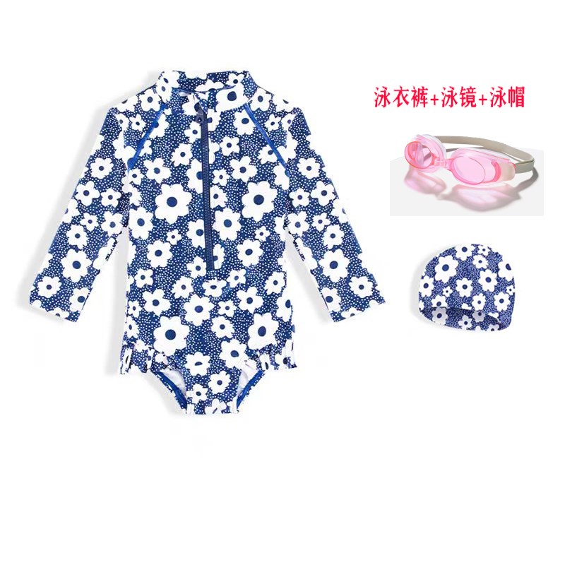 女童连体泳衣宝宝女孩沙滩度假泳衣中小童长袖防晒游泳装儿童泳衣