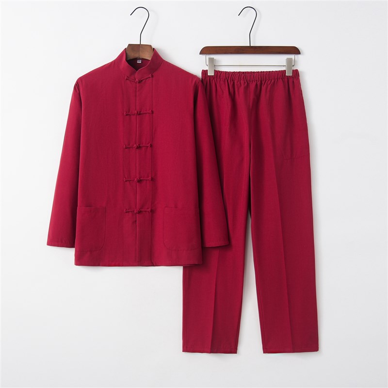 纯棉老粗布男士唐装套装中式汉服中老年休闲居士服上衣裤子两件套