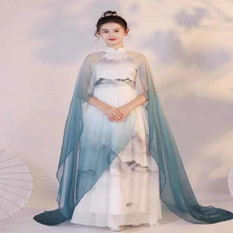 女童高端礼服渐面色弹古筝演出服中国风千里江山艺考民乐演奏礼服图片