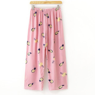 夏季纯棉绸睡裤妈妈睡衣女夏直筒大码中老年女装大码薄绵绸家居裤