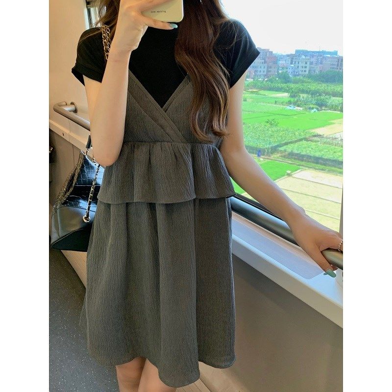 半高领修身上衣套装女装夏季新款高腰荷叶边吊带连衣裙两件套裙子,女装/女士精品,时尚套装,淘宝优惠券,粉丝福利购,淘宝优惠卷