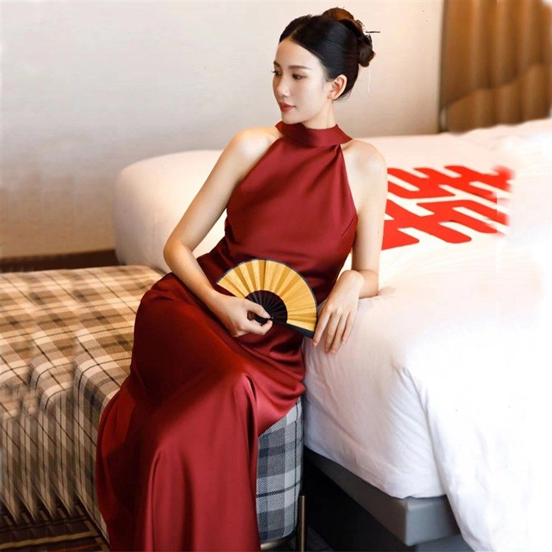 2023年新款中式高级感新娘结婚晨袍酒红色敬酒服订婚宴长款连衣裙,女士内衣/男士内衣/家居服,睡衣/家居服套装,淘宝优惠券,粉丝福利购,淘宝优惠卷