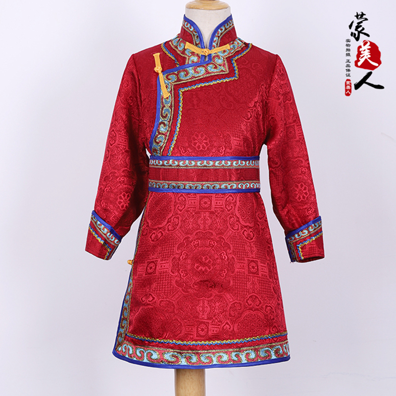 儿童蒙古袍传统长袍生活装蒙古族服装男童女童六一活动舞蹈演出服