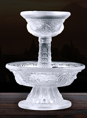 水晶琉璃八吉祥护法杯供杯西藏用品具法器品白色供杯高13.5cm