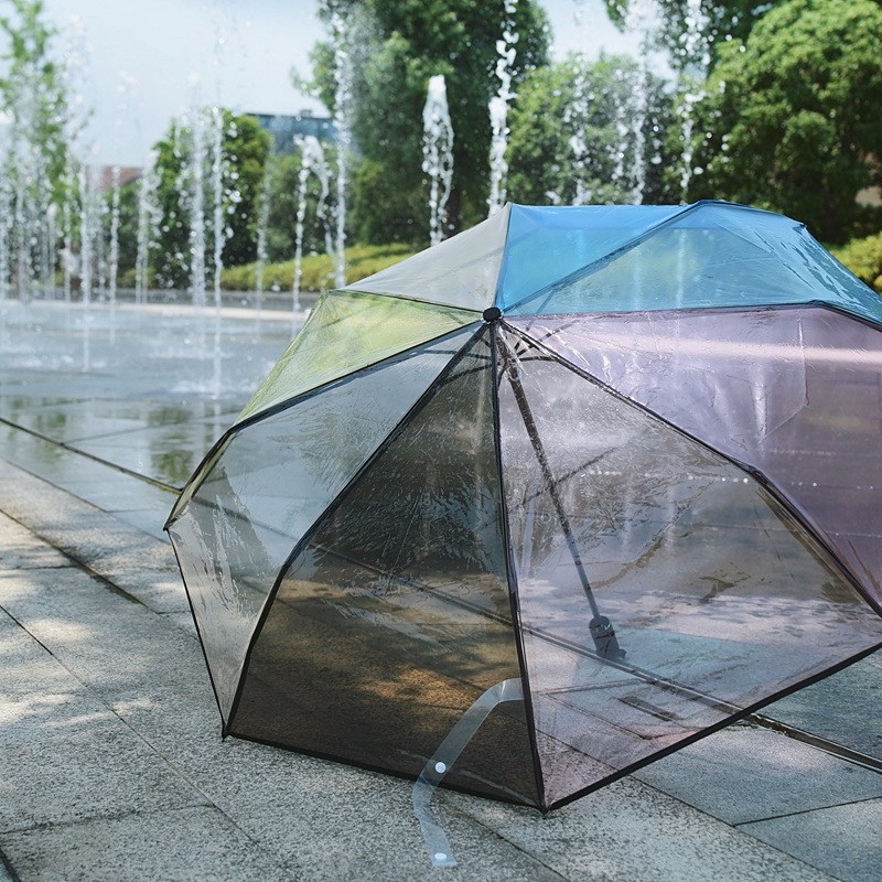 彩虹透明雨伞女折叠全自动小清新森系个性情侣学生创意男手动雨伞