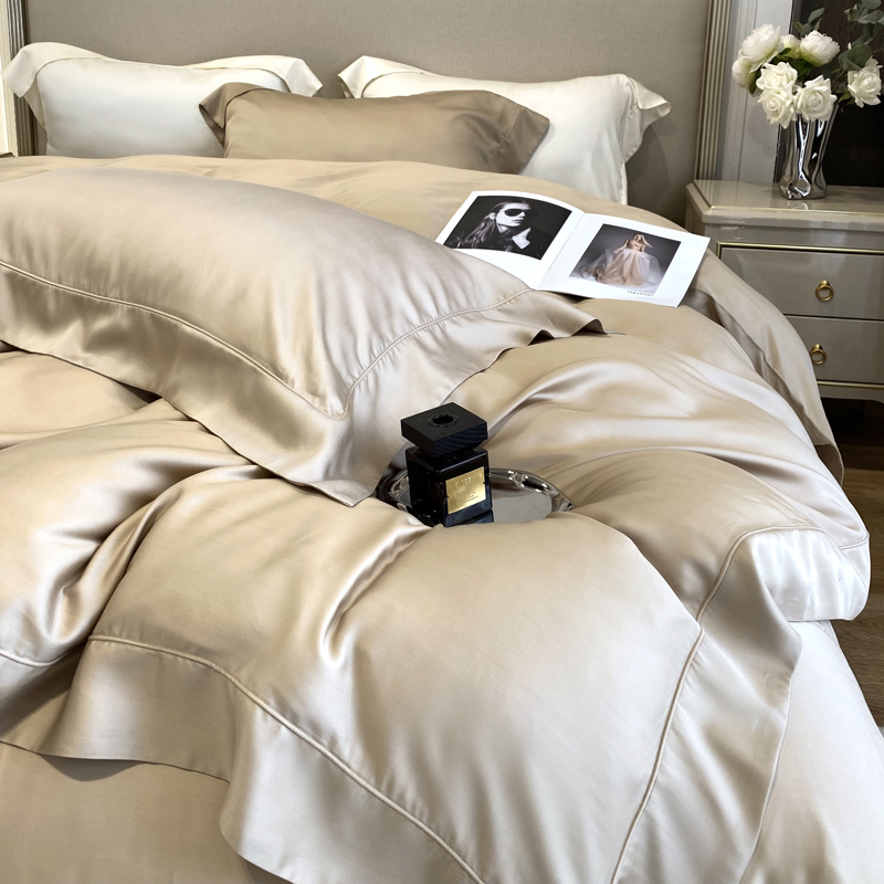 轻奢风100支双面天丝床单四件套 简约纯色春夏季丝滑裸睡被套床品