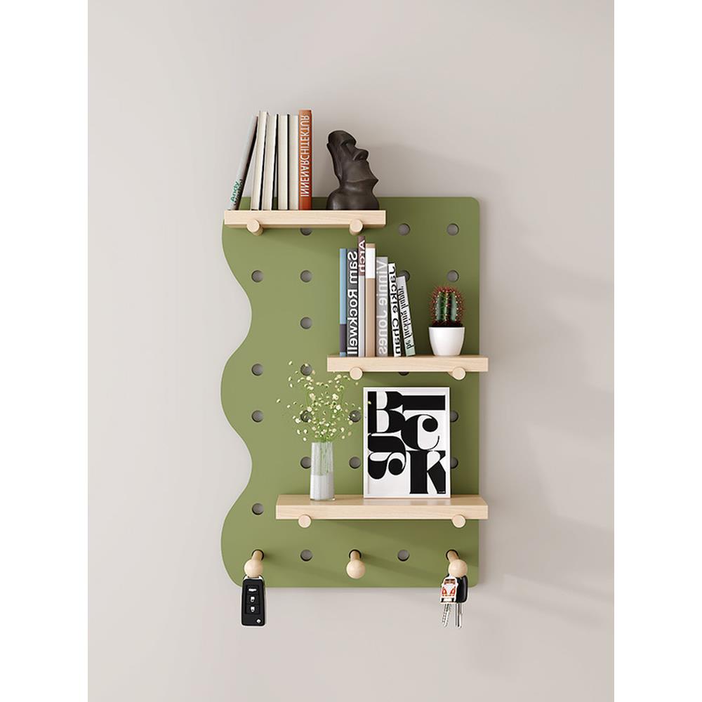 洞洞板置物架入户定制实木玄关上墙装饰隔板置物架造型墙展示架