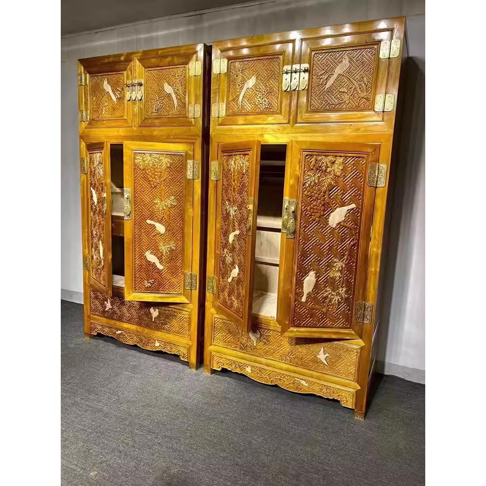 金丝楠木衣柜小叶桢楠实木储物柜仿古衣橱轻奢顶箱柜四门红木家具