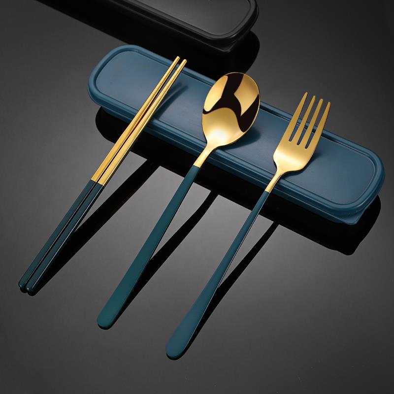 不锈钢韩式便携式学生户外勺子叉子筷子套装三件套餐具可定制logo