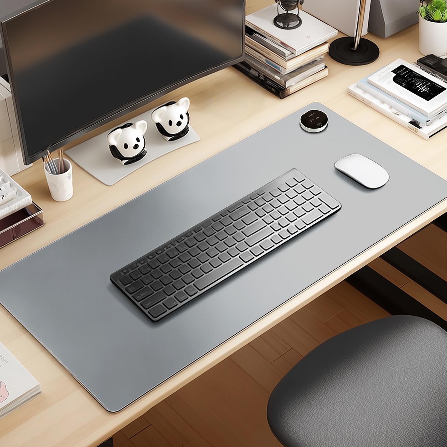 加热鼠标垫灰色桌垫3c认证纯色皮革垫子冬天恒温发热暖垫桌面电脑