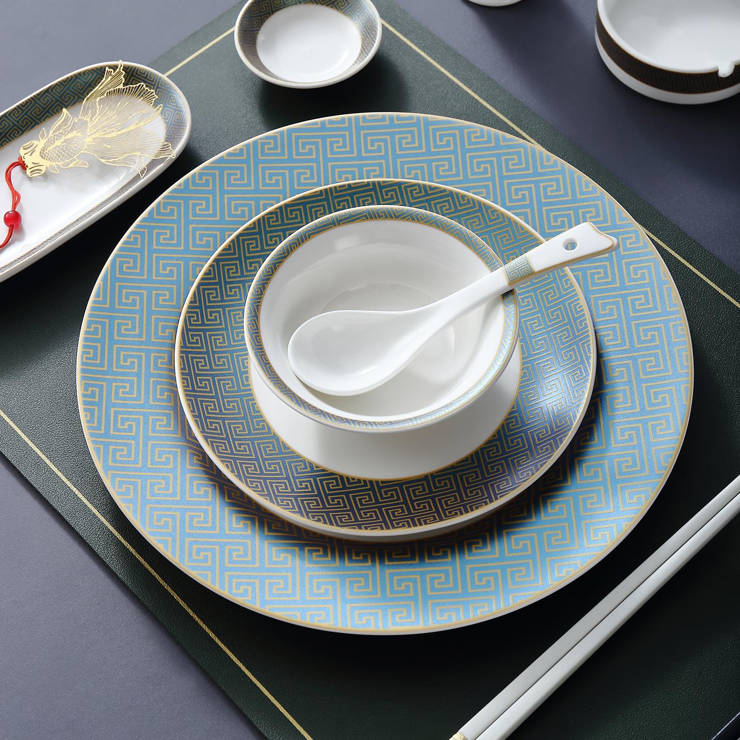 中国风酒店摆台餐具陶瓷酒楼私人宴请饭店包厢招待碗碟碗筷定制