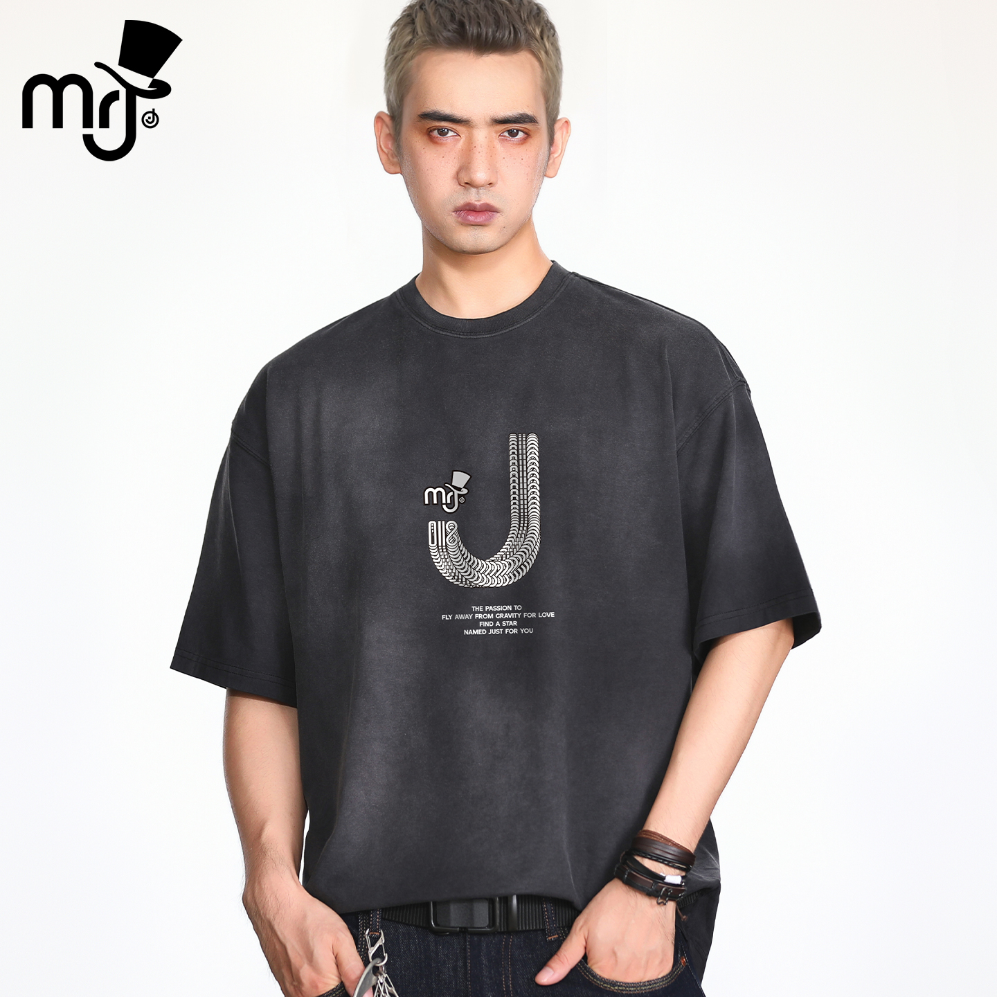 周杰伦品牌MRJ设计感水洗T恤男