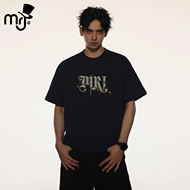 MRJ周杰伦黑色短袖t恤男生穿搭夏季2025新款爆款美式高街体恤衣服