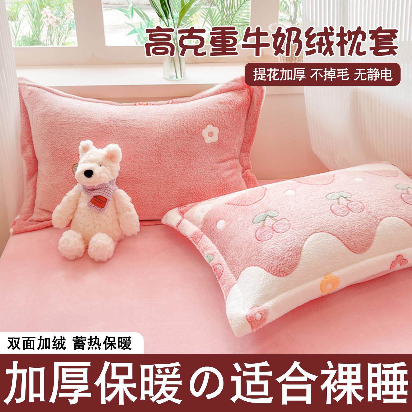 枕头套秋冬季牛奶绒枕套可爱公主风家用成人一对枕头套珊瑚绒枕芯