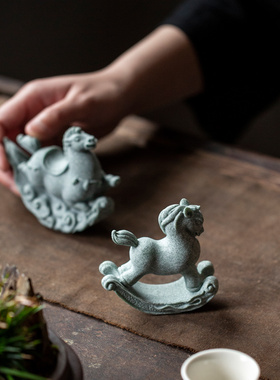 碌心 中式青砂石摇摇马茶宠 精品创意木马家客厅书房茶台装饰