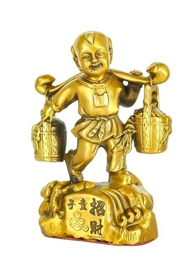 仿铜运财童子仿铜挑财善财童子办公室桌面工艺品