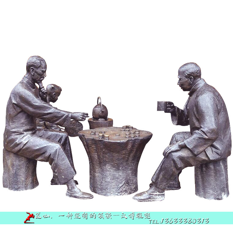 玻璃钢仿铜古代人物采茶制茶喝茶品茶聊天雕塑广场茶文化景观摆件