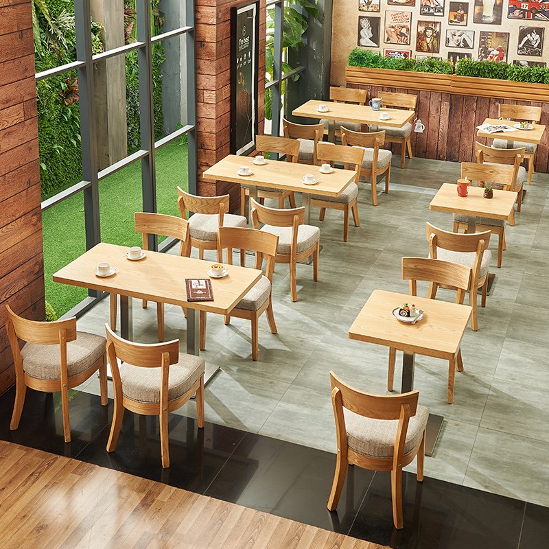 餐饮面馆餐厅汉堡小吃蛋糕粉店桌椅组合饭店实木软包凳子桌子简约