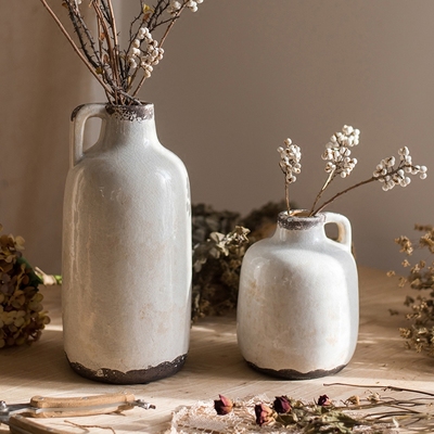 掬涵冰裂釉小口陶瓶手工粗陶仿古做旧瓶器插艺术风格