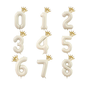 ins风32寸奶油色铝膜皇冠数字气球儿童生日周岁派对拍照布置 新款