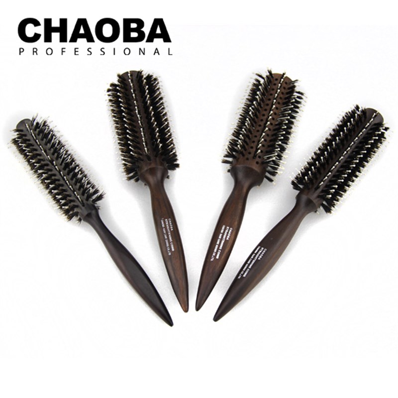 CHOB猪鬃毛桃木梳子 吹直发卷发梨花头内扣造型 圆筒滚梳