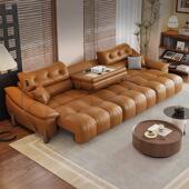 慕邦卡瑞 意式 电动多功能沙发床两用可伸缩客厅覆古头层真皮沙发