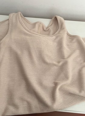 杏色/黑色 肌理感Uo领背心裙 宽松百搭中长款过膝无袖连衣裙 女