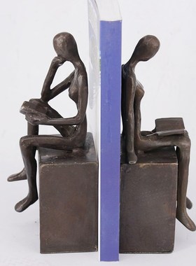 欧式铸铁人物看书书挡家居复古装饰品书立书靠办公室书架摆件工艺