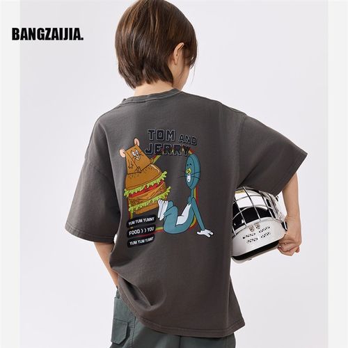 2025夏儿童户外山系做旧卡通印花短袖T男女童宽松休闲百搭上衣潮