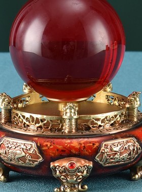 招财转运红色水晶球摆件办公室桌面客厅玄关装饰品乔迁开业礼品