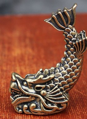 鸱吻摆件厨房螭吻铜器黄铜古鸱尾鸱吻龙头鱼吻兽家居玄关装饰品