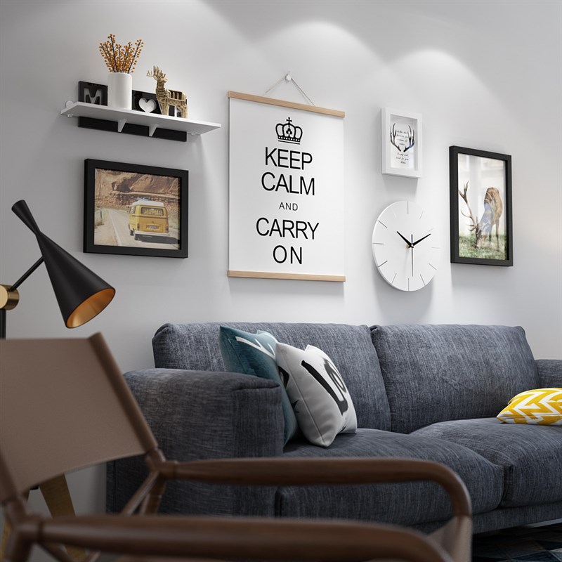 高分子7591简约照片墙优惠摇摆钟表装饰画北欧相框能换相片真钟表