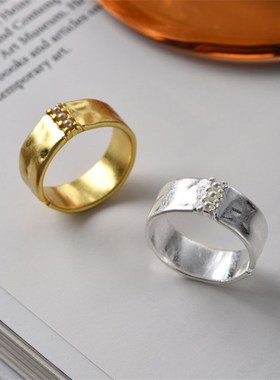 复古拉丝珍珠开口戒指女新中式轻奢小众设计高级感简约气质指环