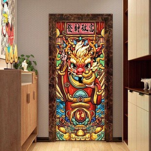 自粘电梯门贴纸新年龙年国潮喜庆新中式 入户门玄关壁纸贴画墙贴