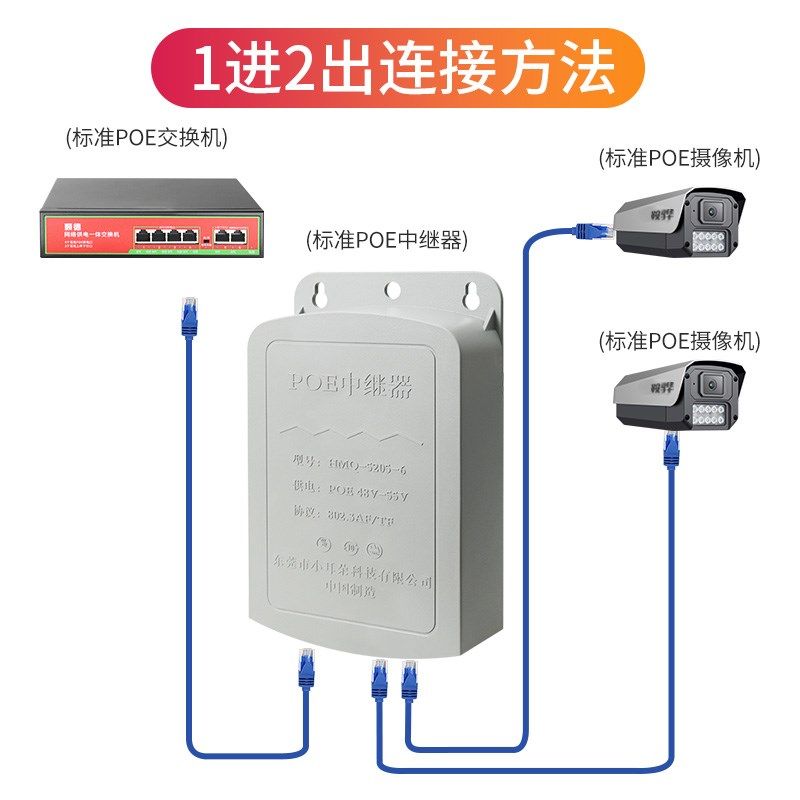 poe中继器一分二监控标准分离器网络摄像头防水供电源模块延长器