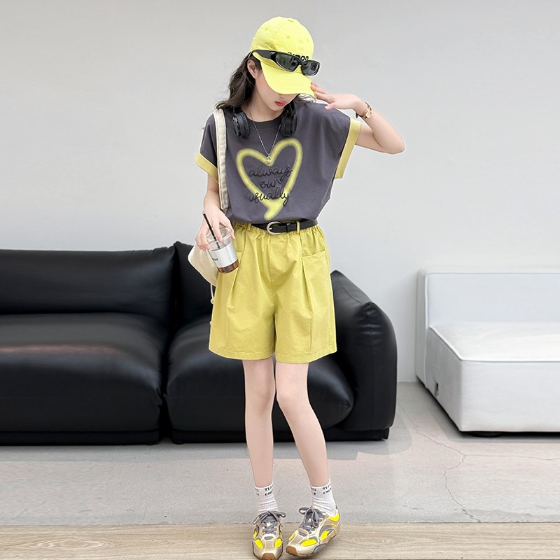 女童夏套装2025新款儿童洋气薄款休闲短袖夏装大童夏季短裤两件套